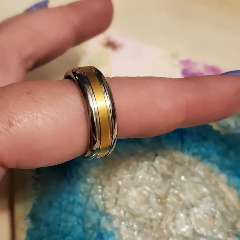Mens Two Tone 14K Gold Plated Titanium Band Ring Silver Gold Size 11